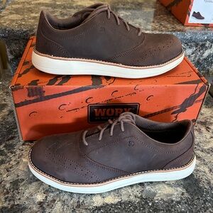 WOMEN'S RED WING WORX 5145 Brown OXFORD STEEL TOE LEATHER WORK SHOE LACE UP